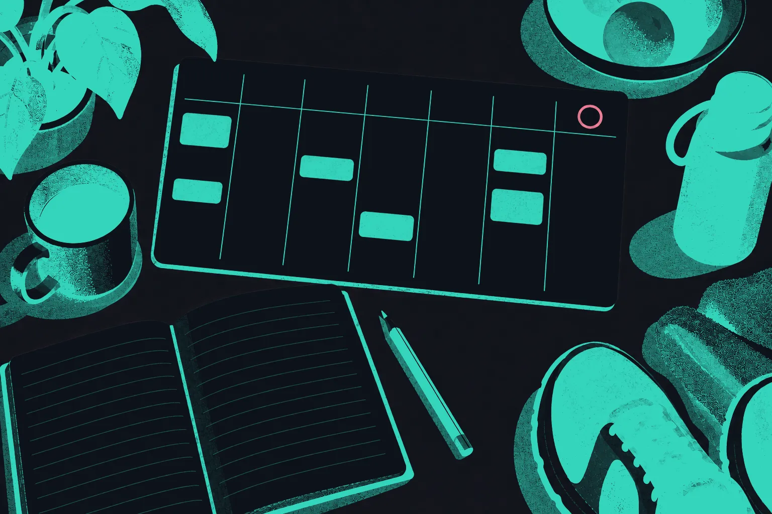 Illustration of preparation for an upcoming school test