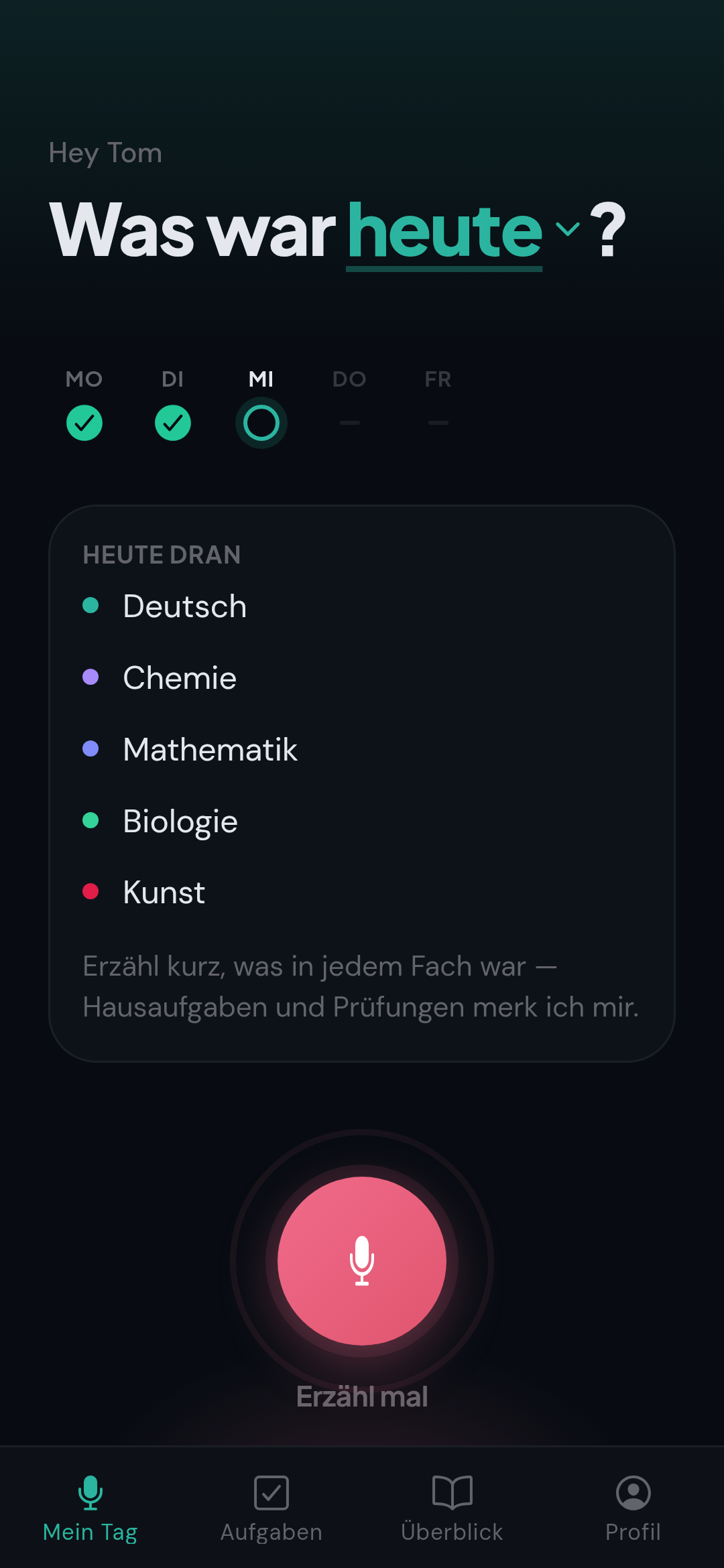Mein-Tag-Bildschirm der memdiz App
