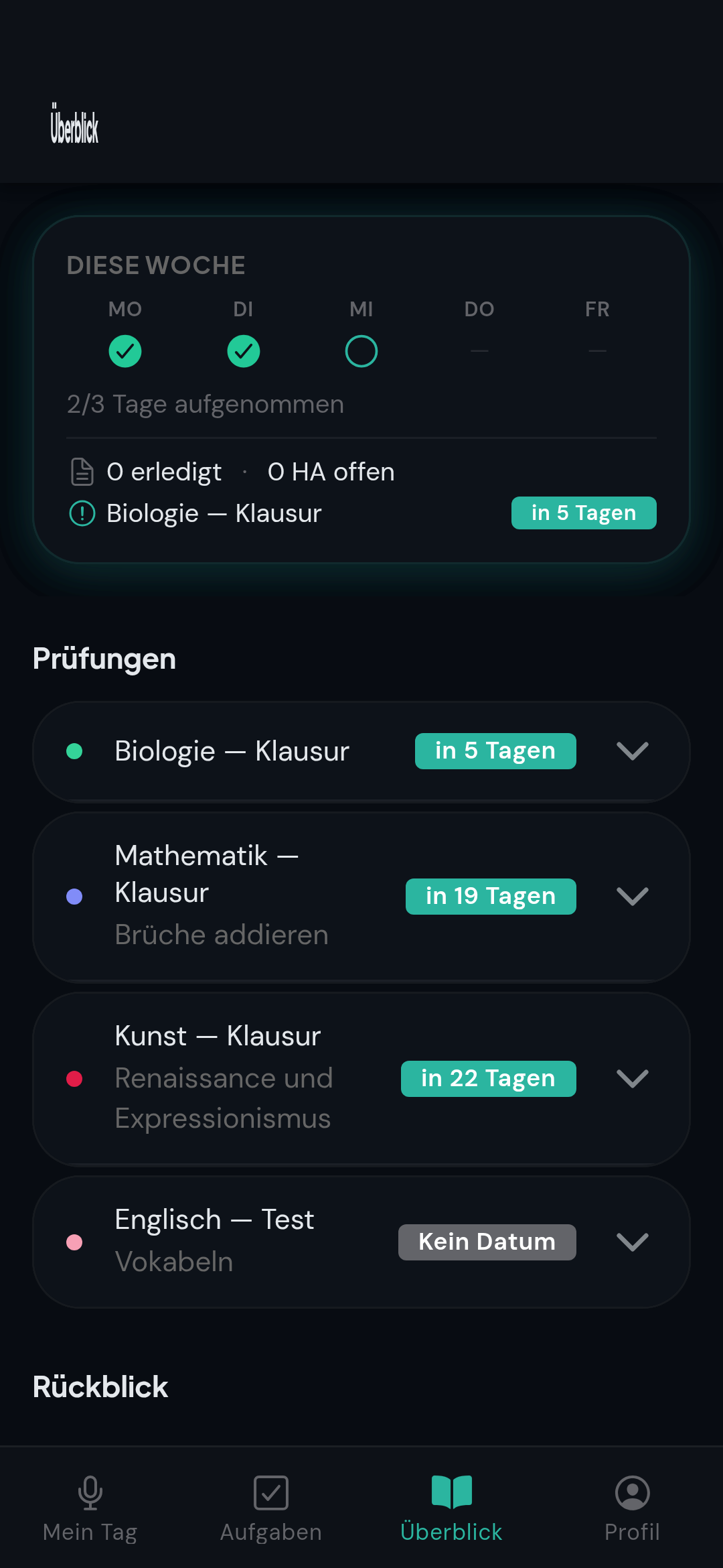 Prüfungsüberblick der memdiz App