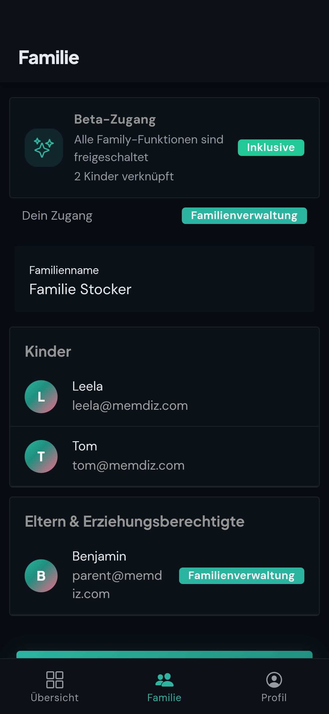 Echte Familienansicht in memdiz mit Elternteil und Kind