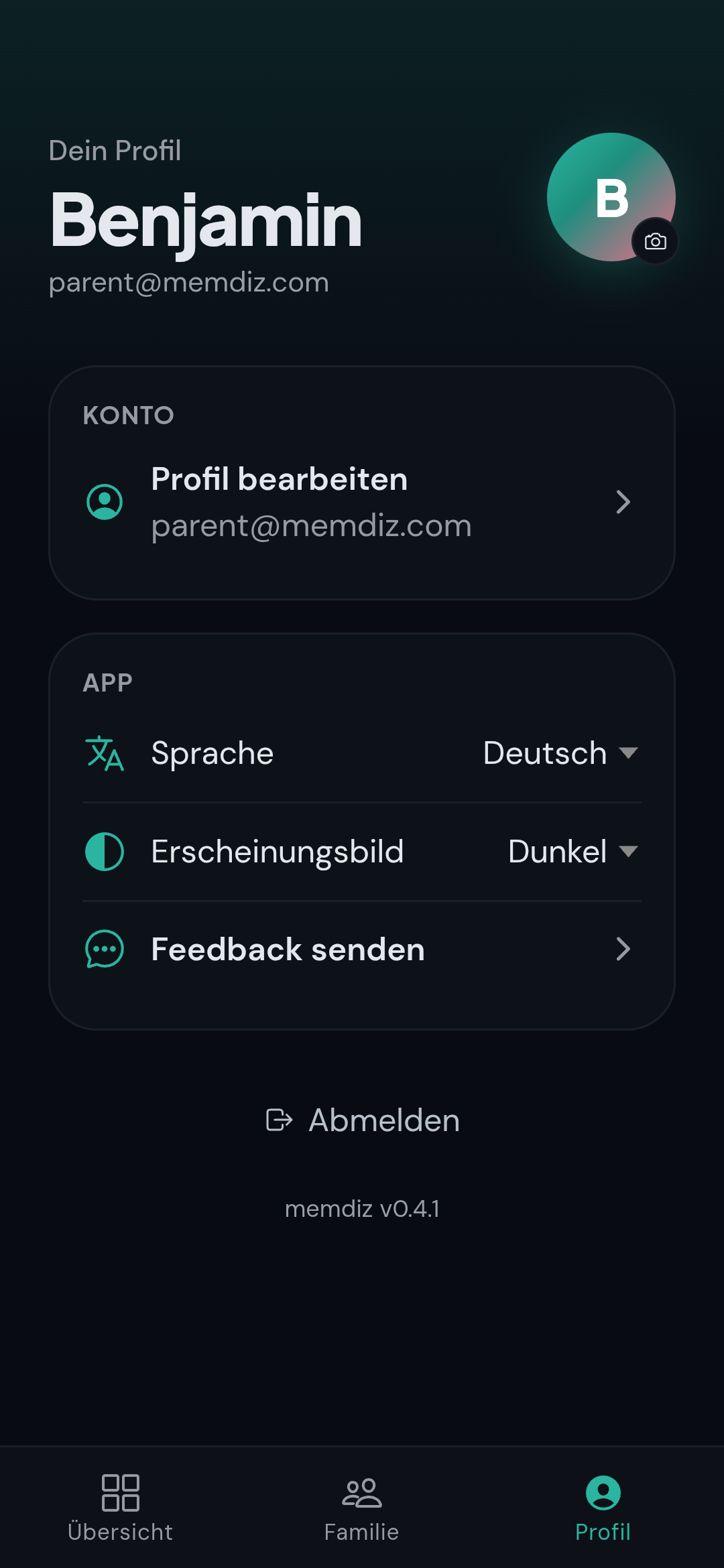 Elternprofil der memdiz App