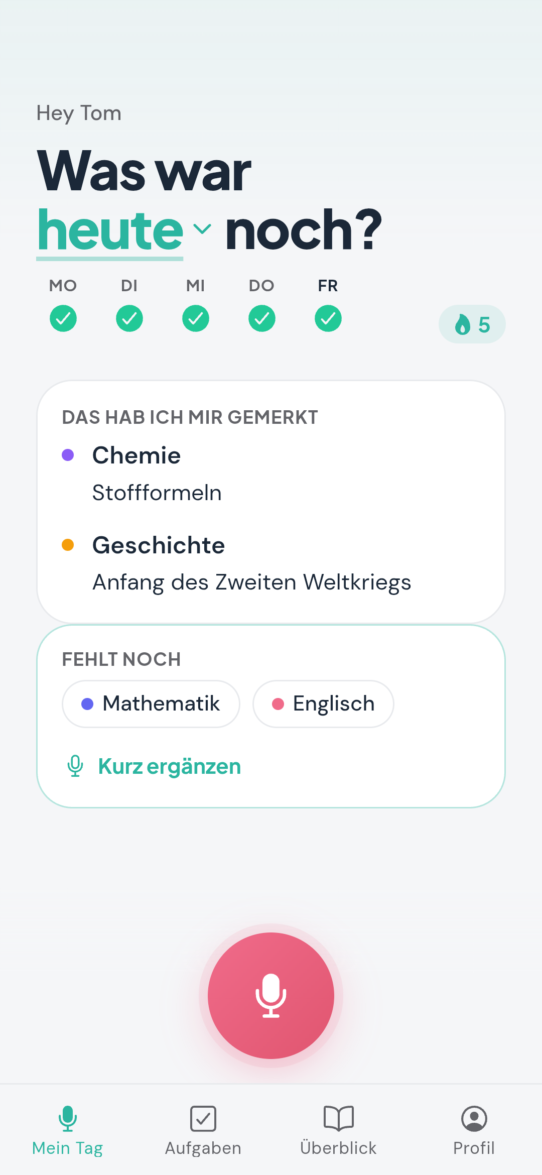 Mein-Tag-Bildschirm der memdiz App