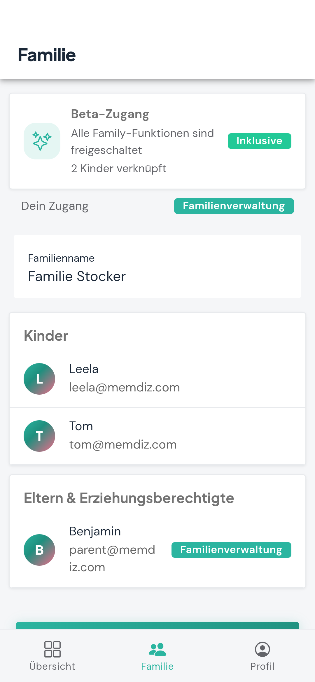 Echte Familienansicht in memdiz mit Elternteil und Kind