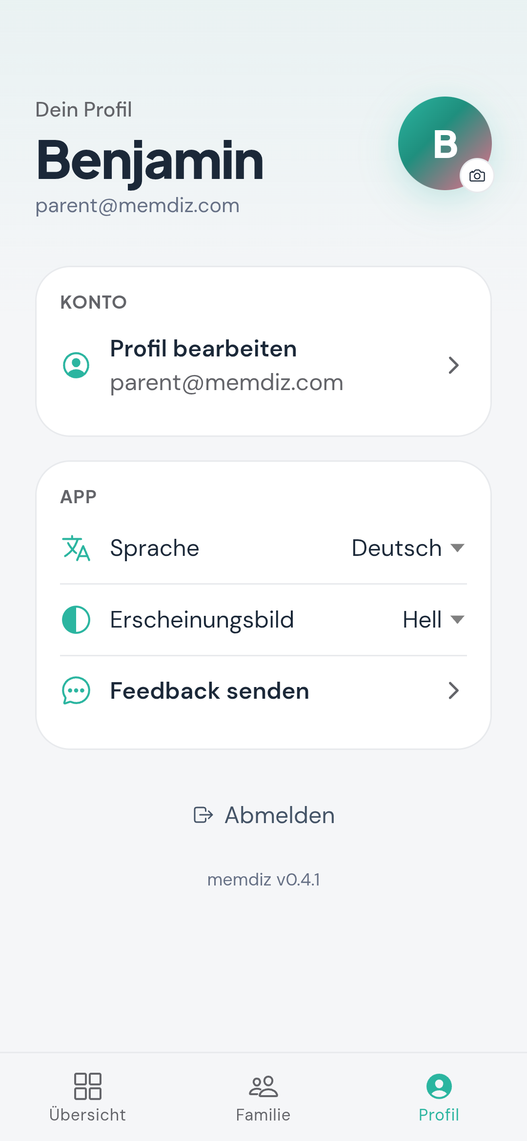 Elternprofil der memdiz App